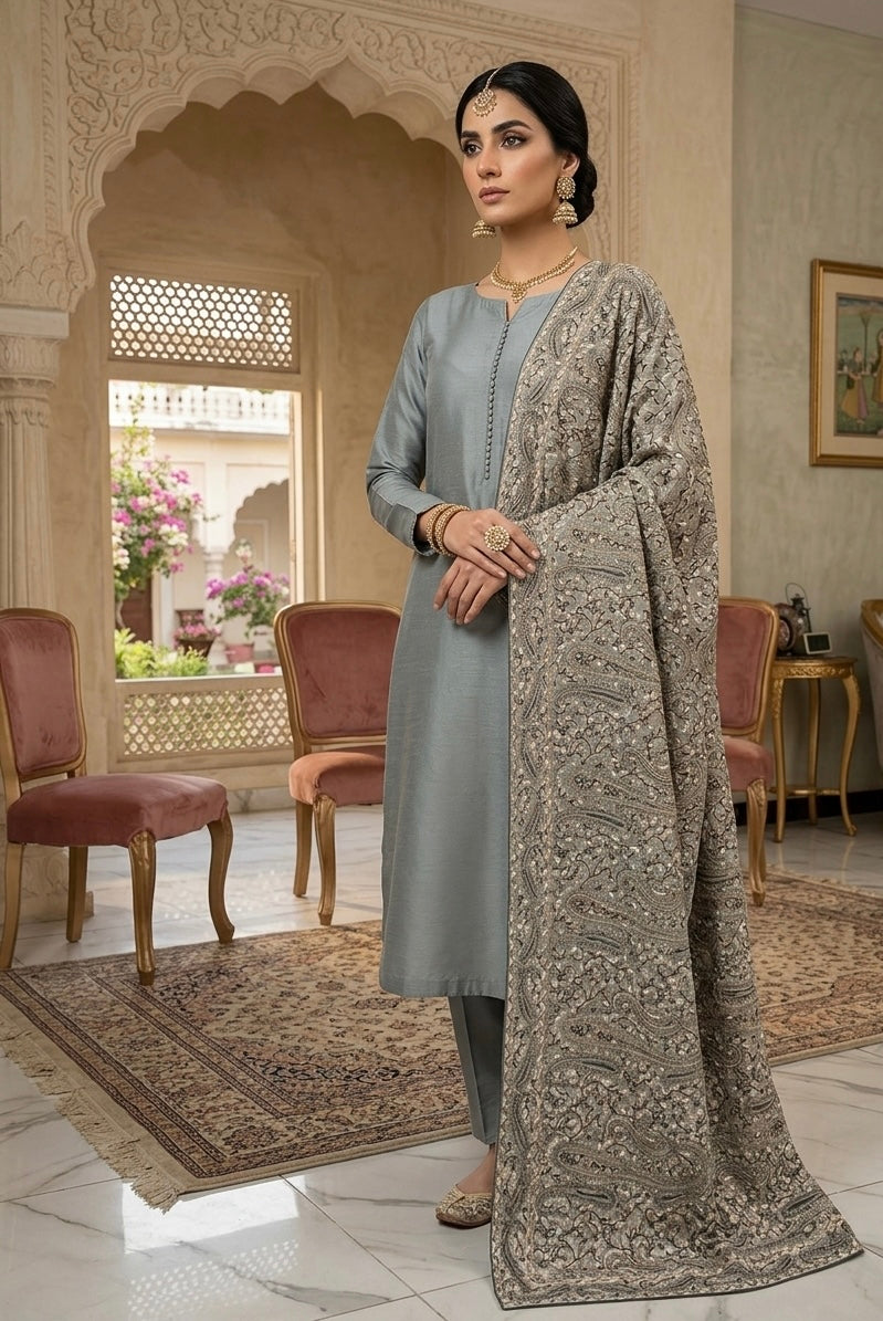 Kashmiri duppata Mechine embroidered