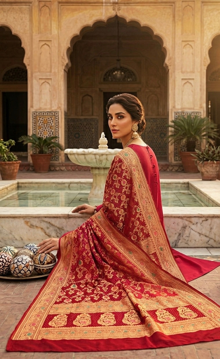 Pure Georgette neem Zari with mena kari duppata