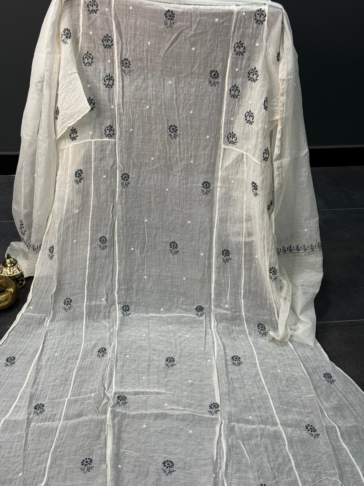Mul chanderi kurta set black