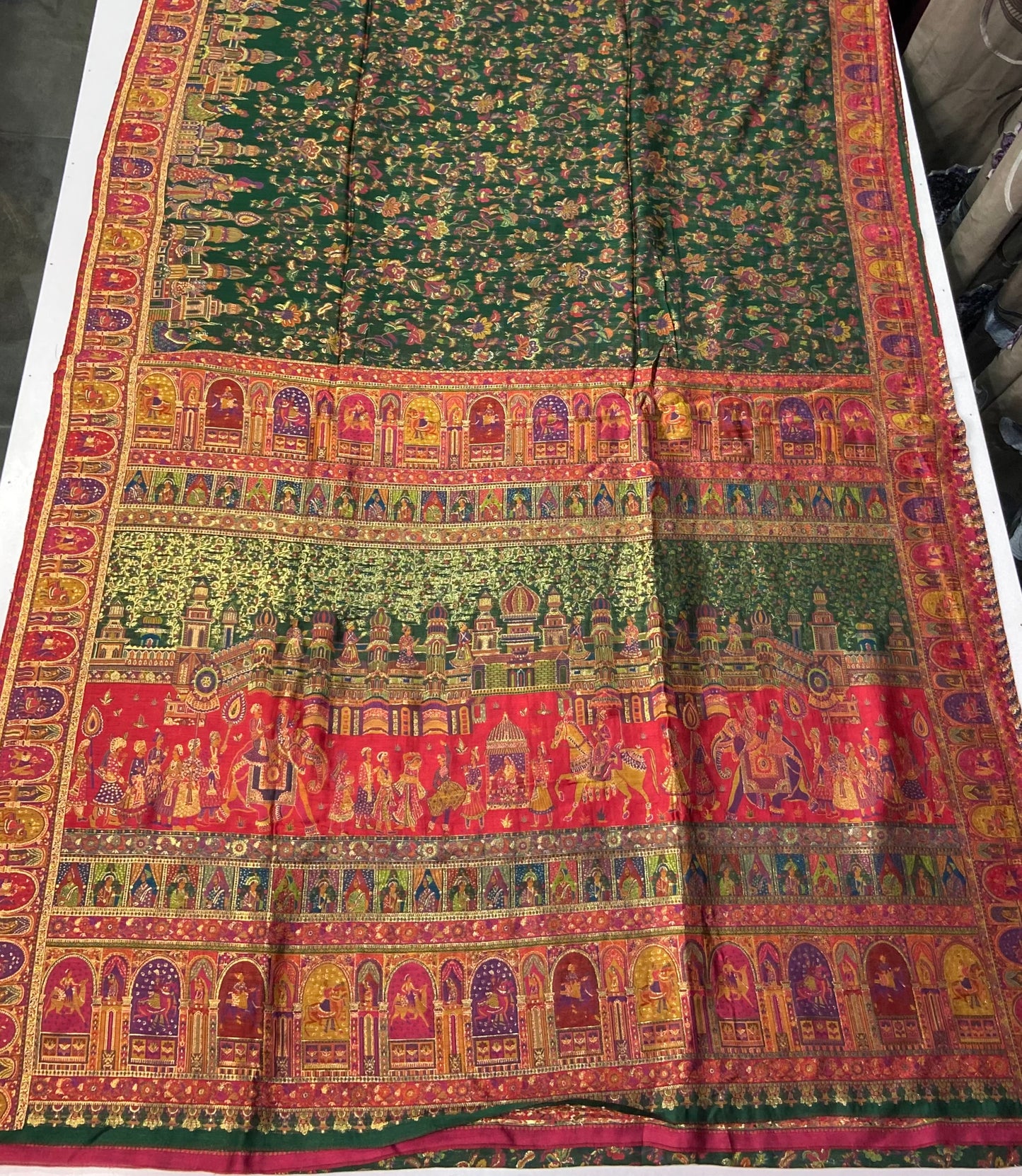 Pure kani silk saree Green