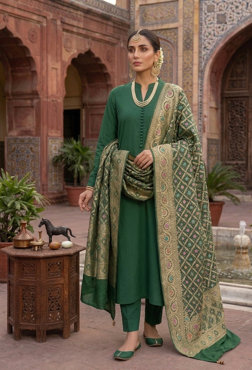 Pure Georgette neem Zari with mena kari