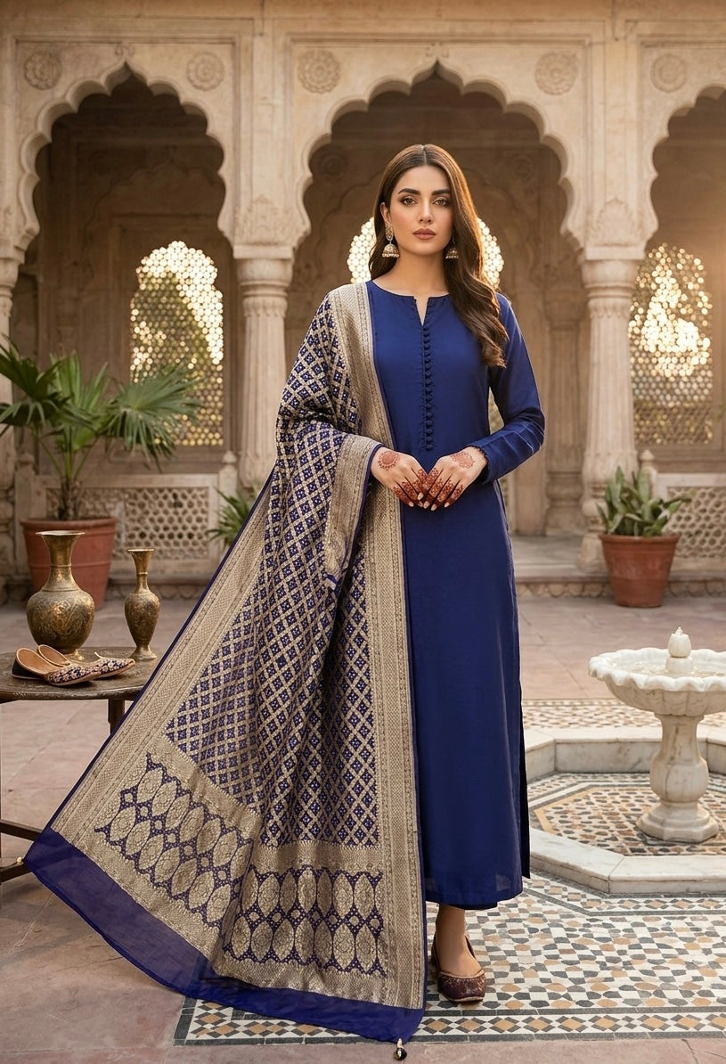Pure Georgette neem Zari with mena kari duppata