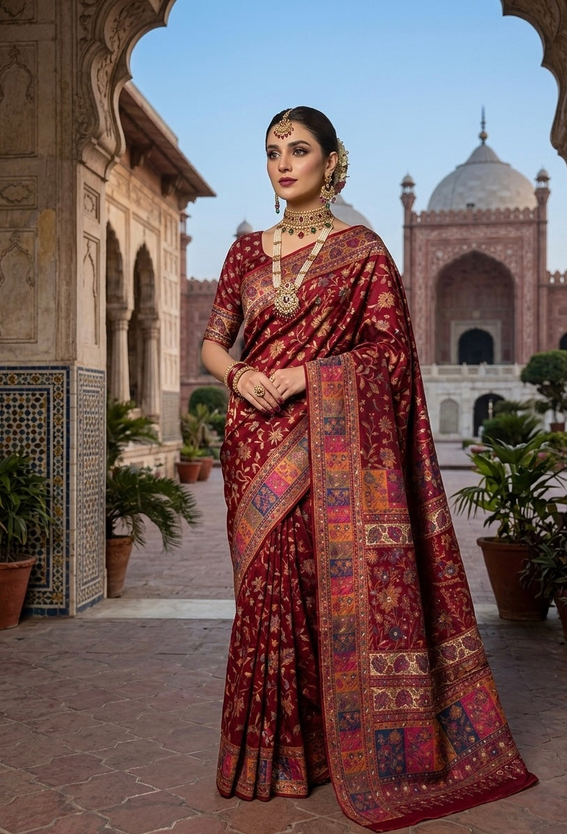 Pure kani silk saree maroon
