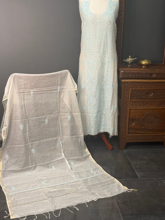 Mul chanderi kurta set mukesh ferozi