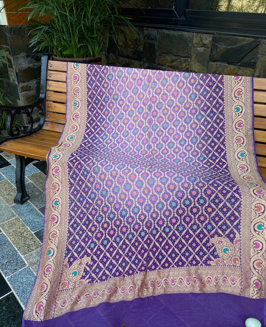 Pure Georgette neem Zari with mena kari