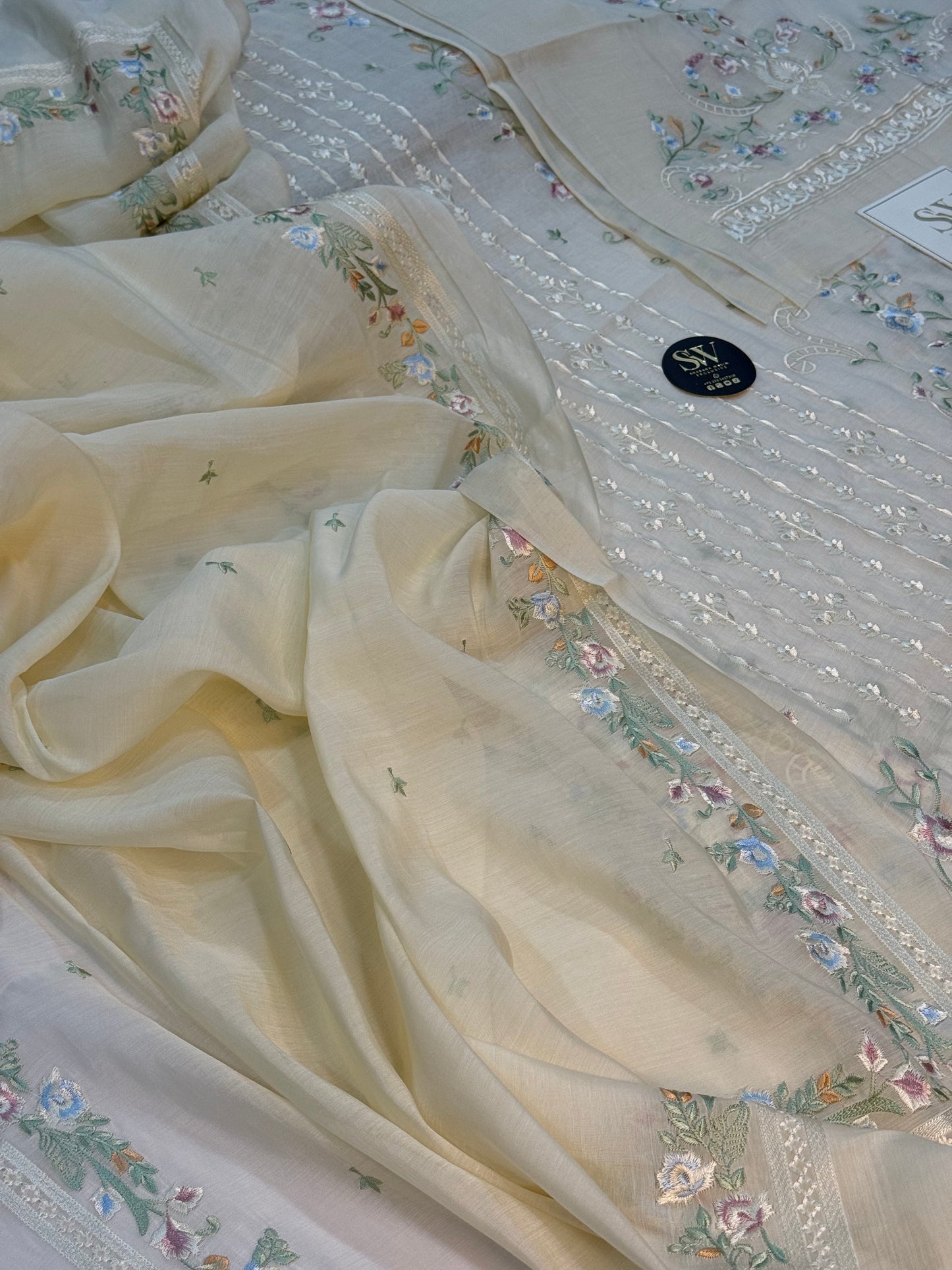Pure silk lawn embroidered