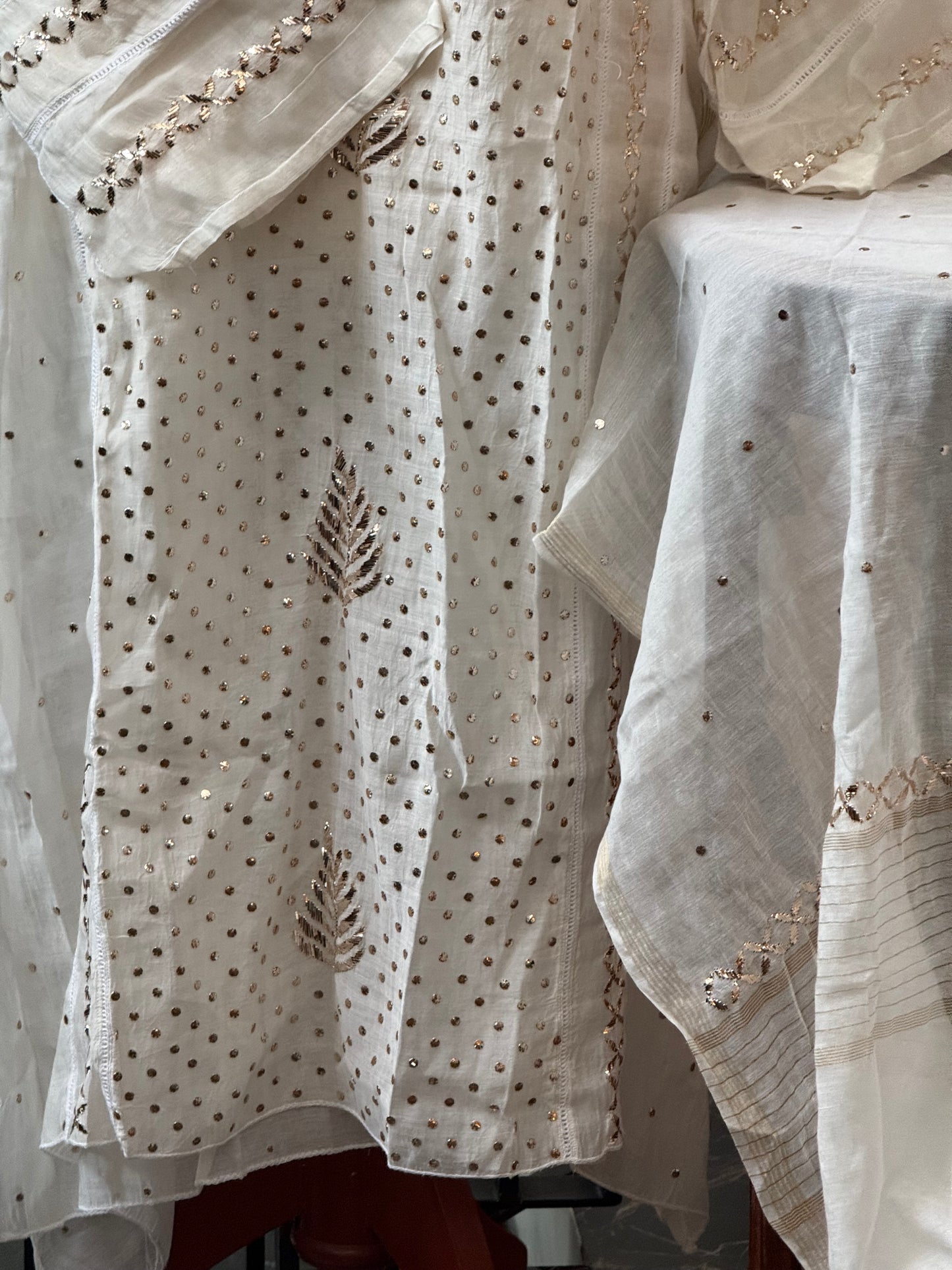 Mul chanderi kurta set mukesh work
