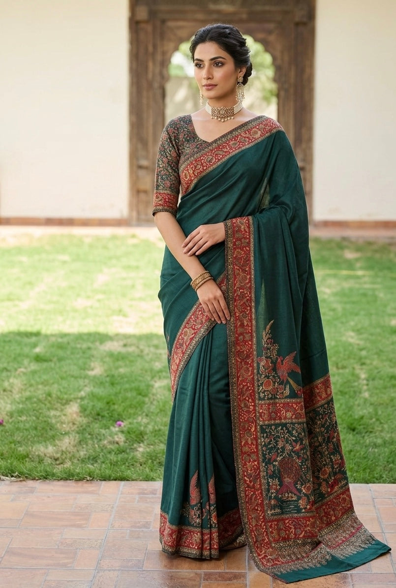 Pure kani silk saree green