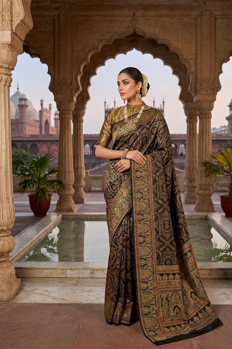 Pure kani silk saree Black