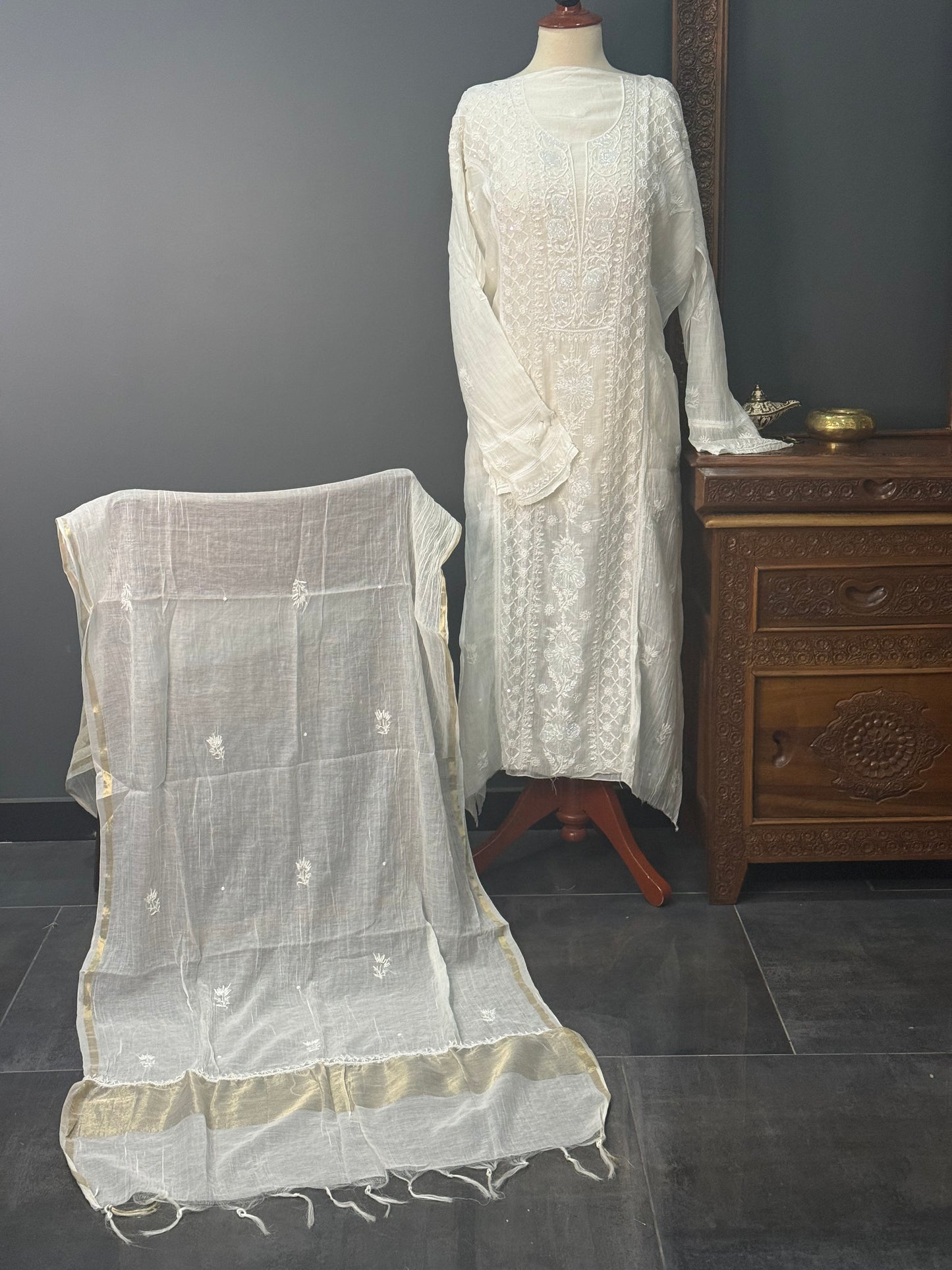 Mul chanderi kurta set