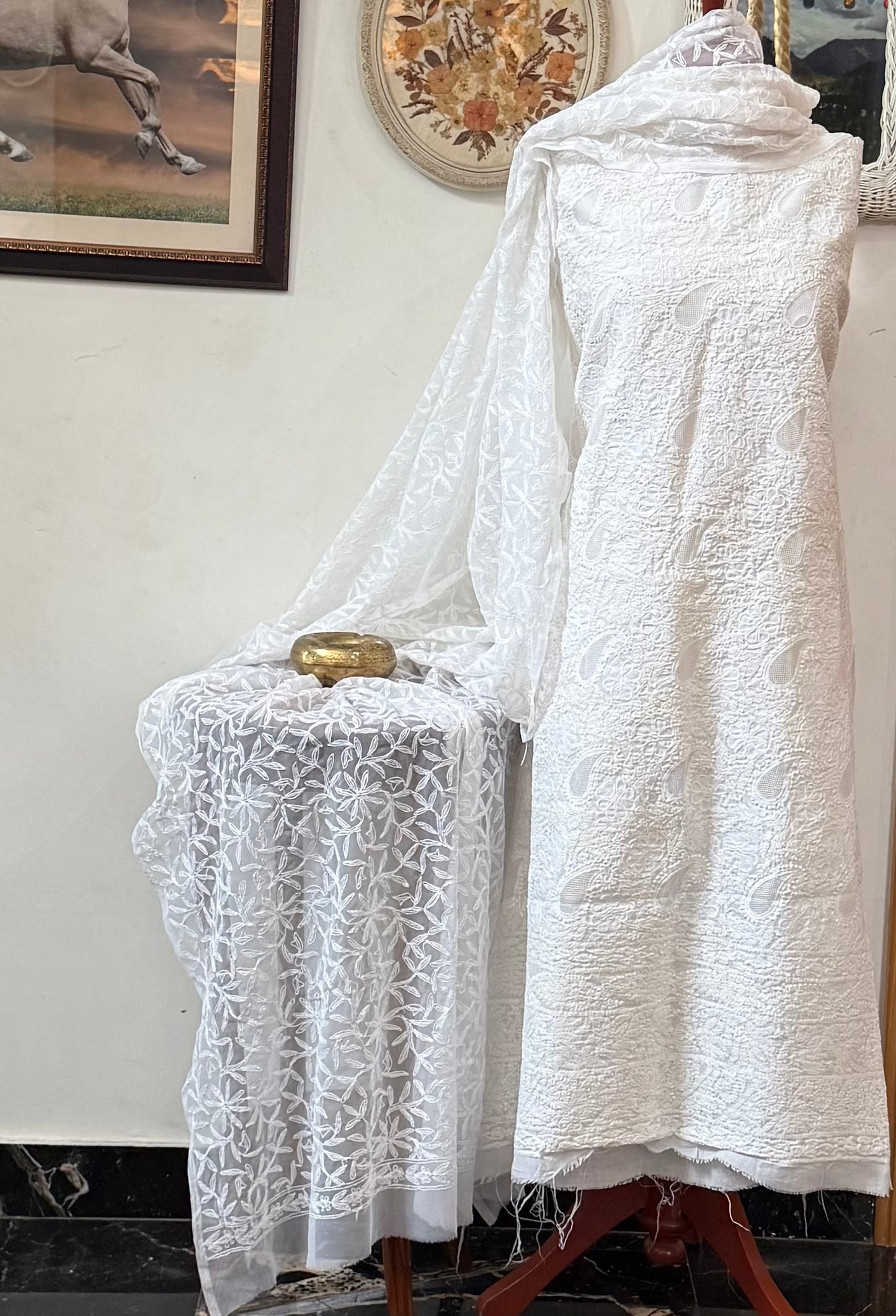 Soft cotton lawn  kurta with chiffon duppata hand work