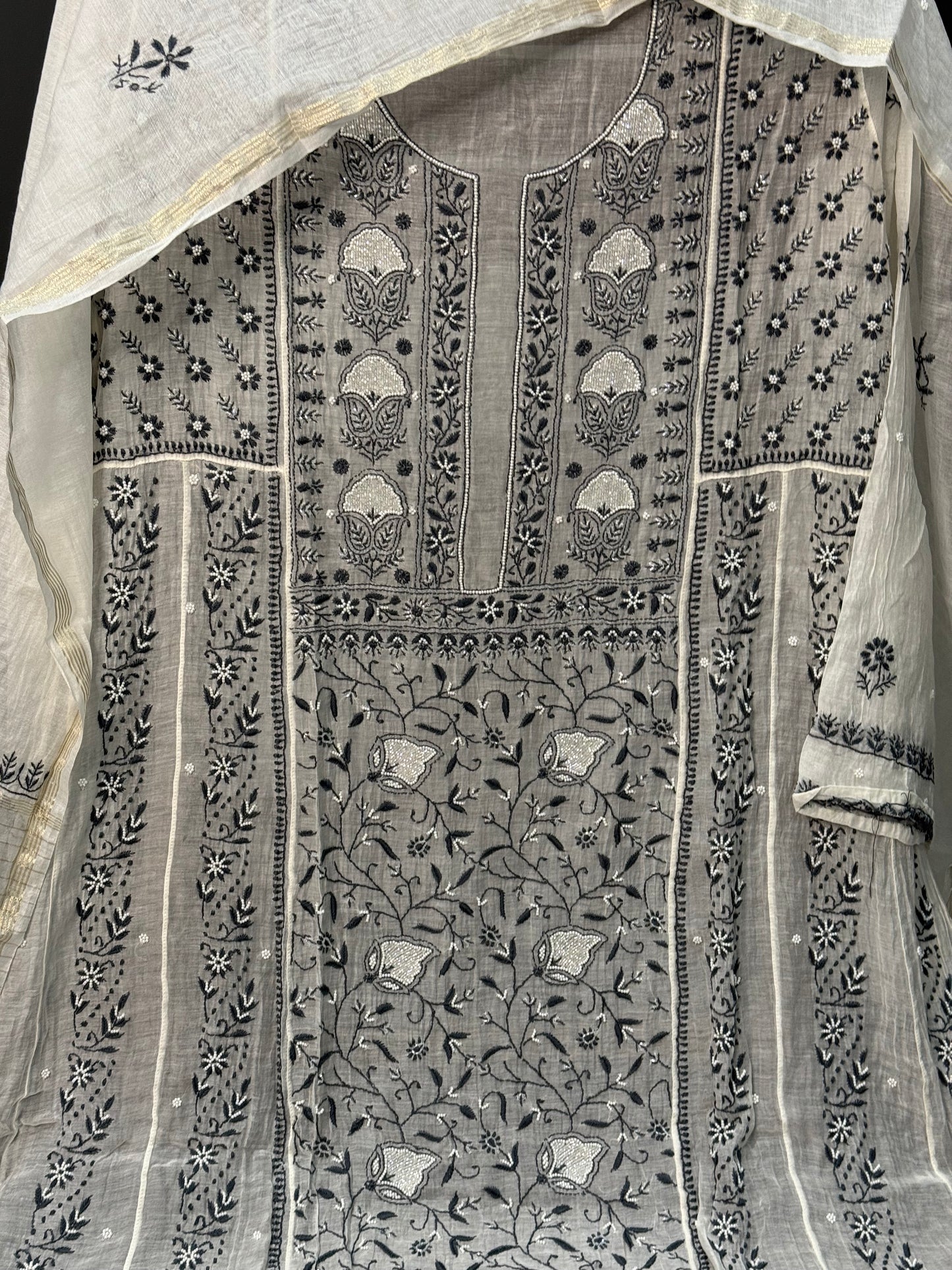 Mul chanderi kurta set black