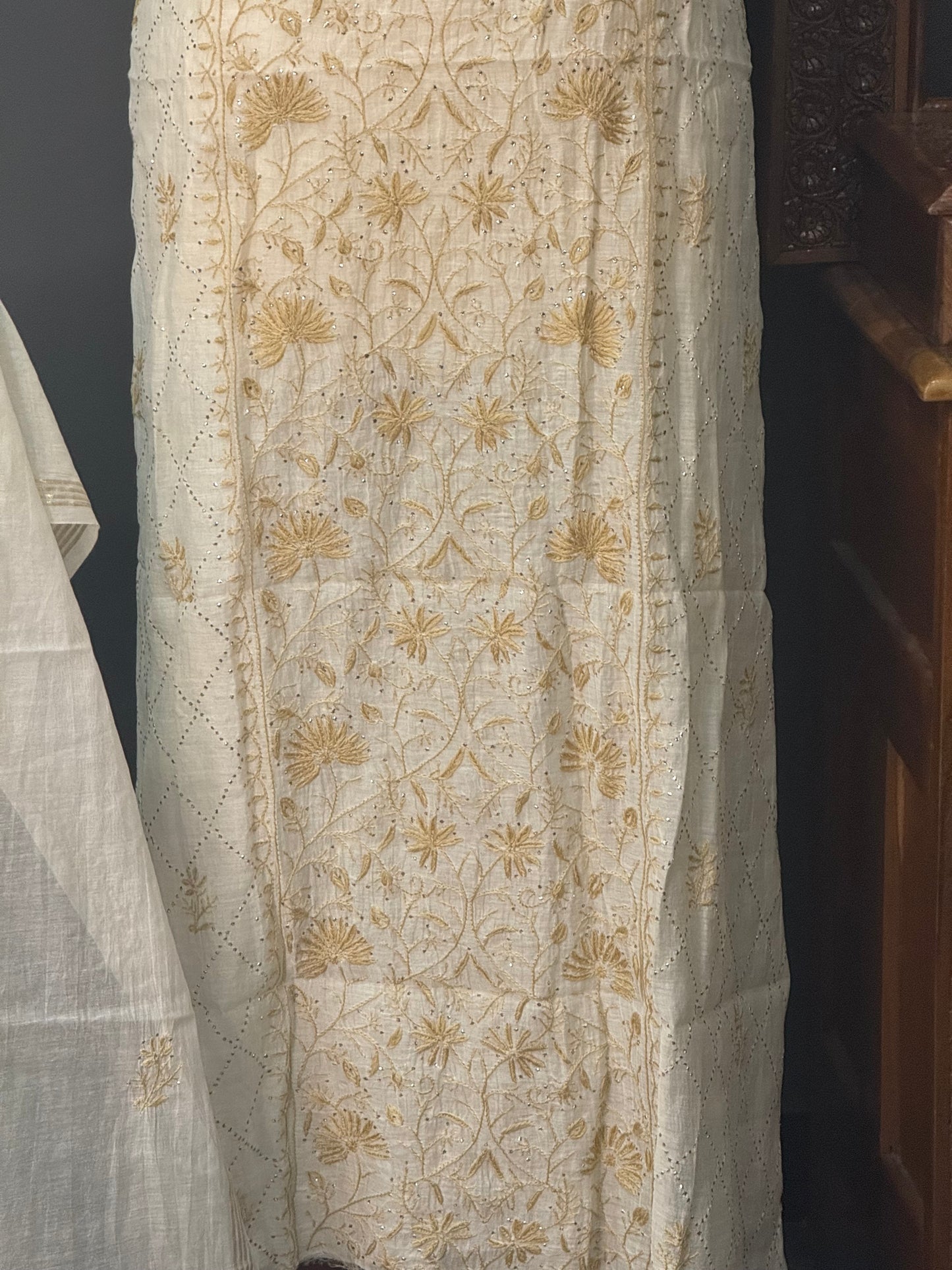 Mul chanderi kurta set mukesh brown