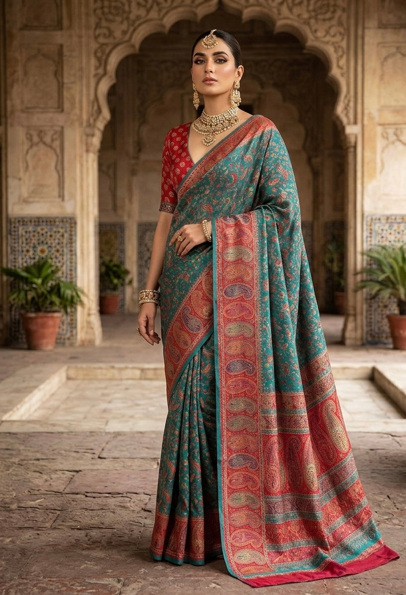 Pure kani silk saree aqua green