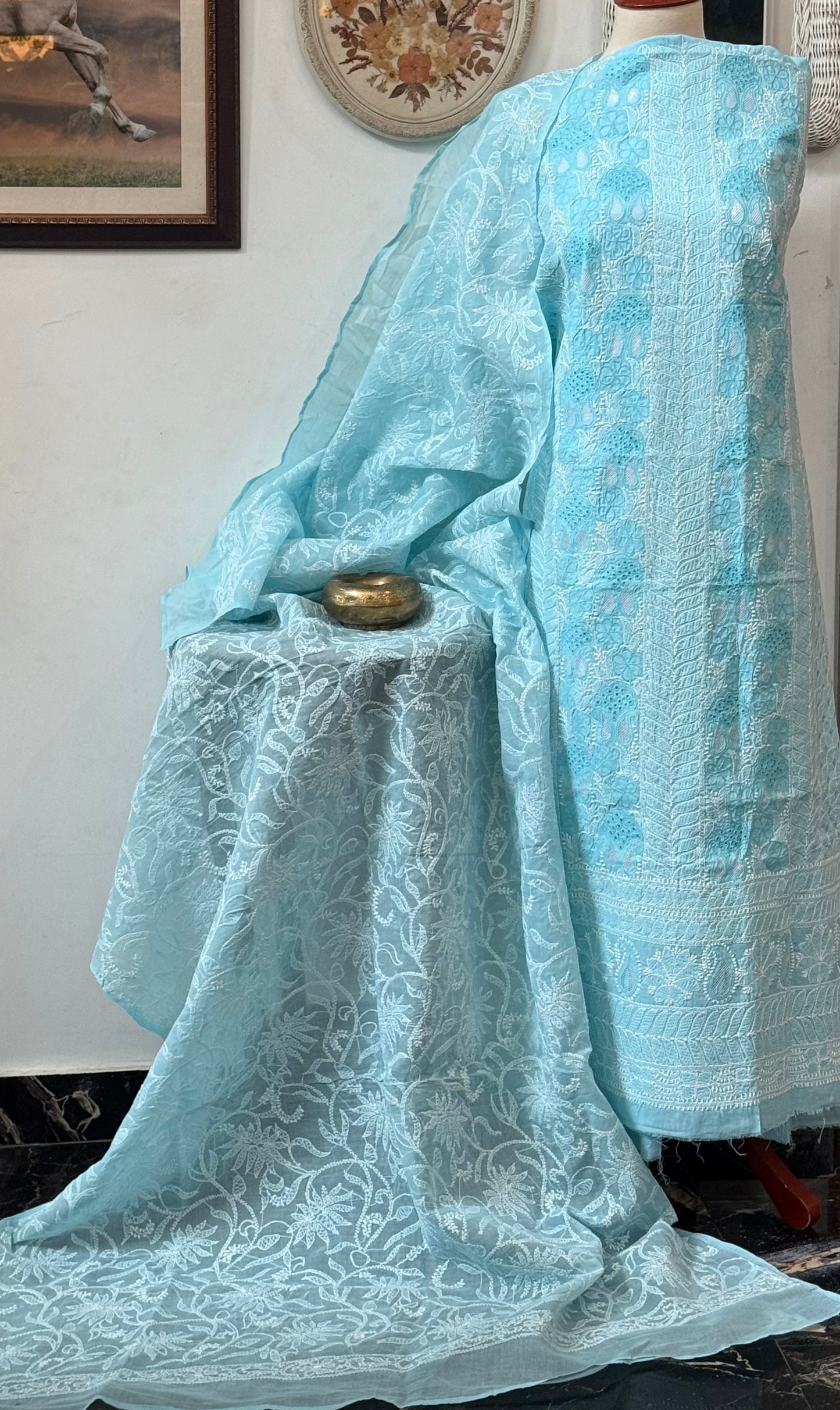 Soft cotton lawn  kurta with cotton lawn duppata hand work