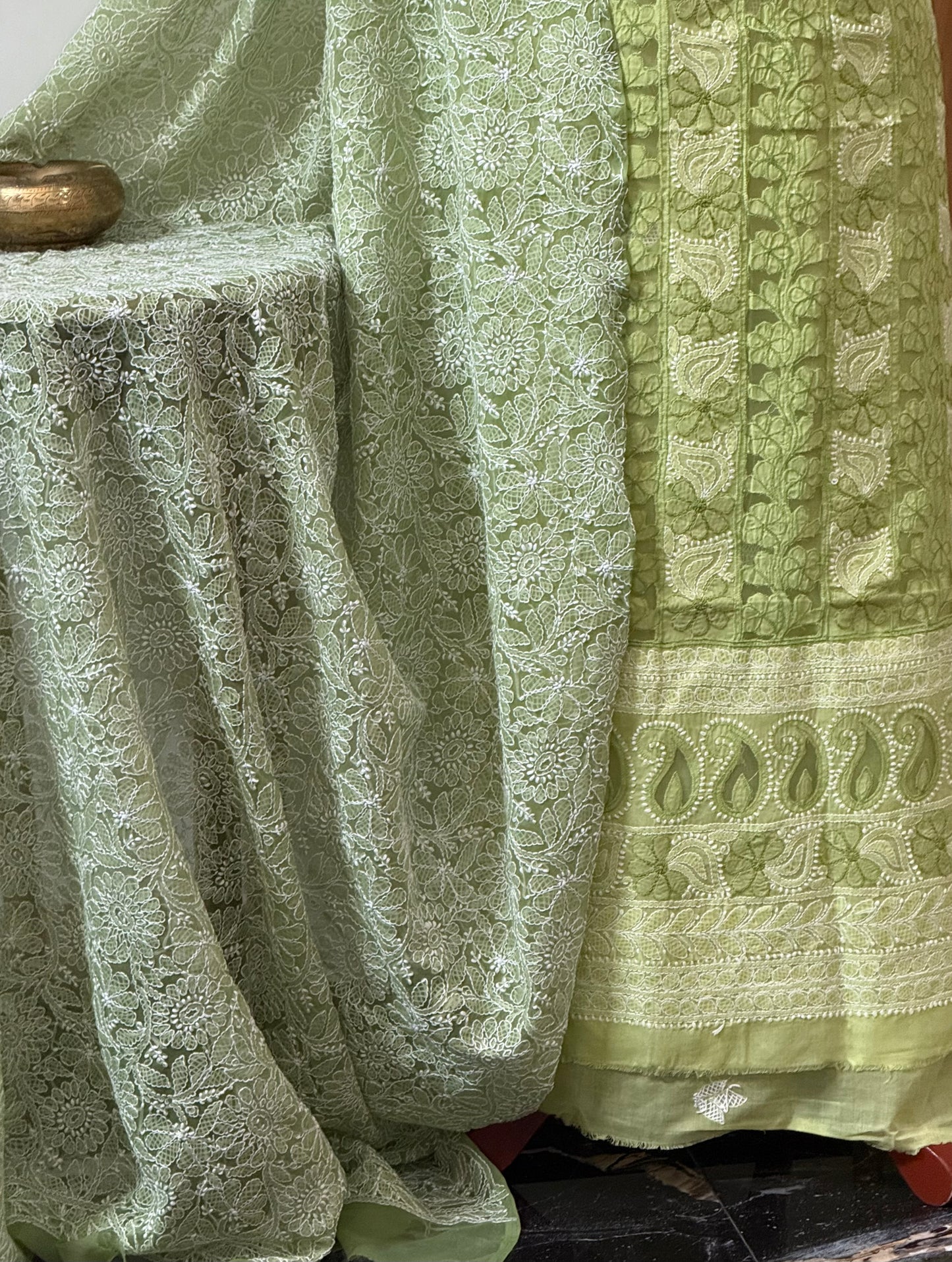 Soft cotton lawn  kurta with chiffon duppata hand work