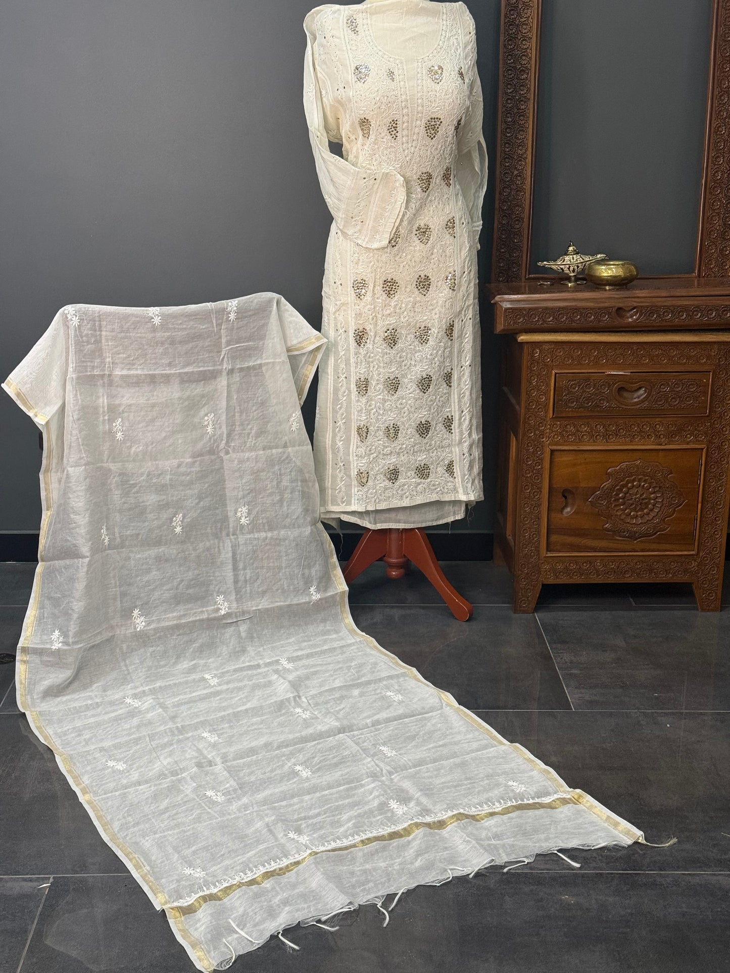 Mul chanderi kurta set