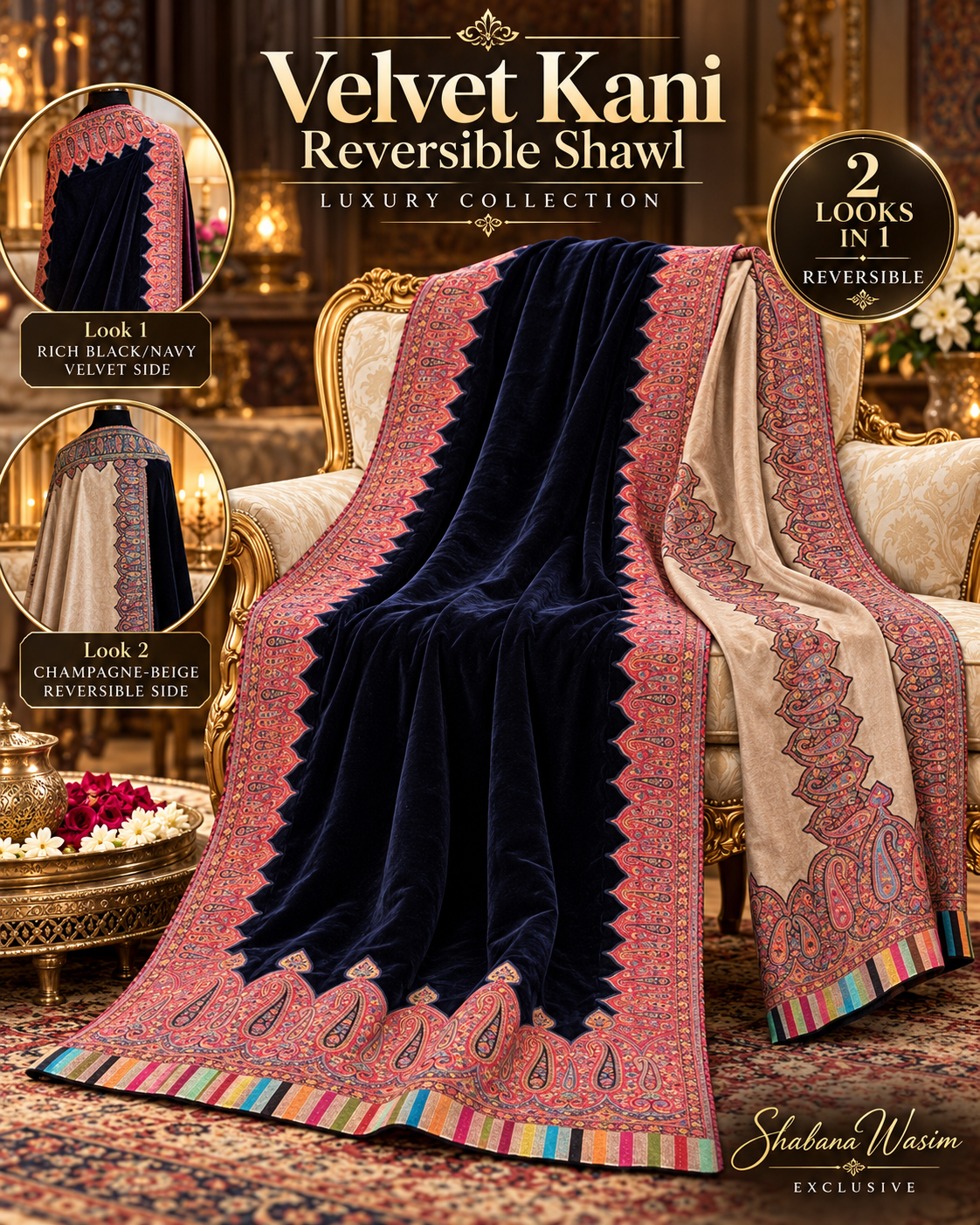 KANI velvet reversible shawl