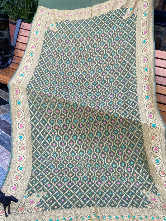 Pure Georgette neem Zari with mena kari