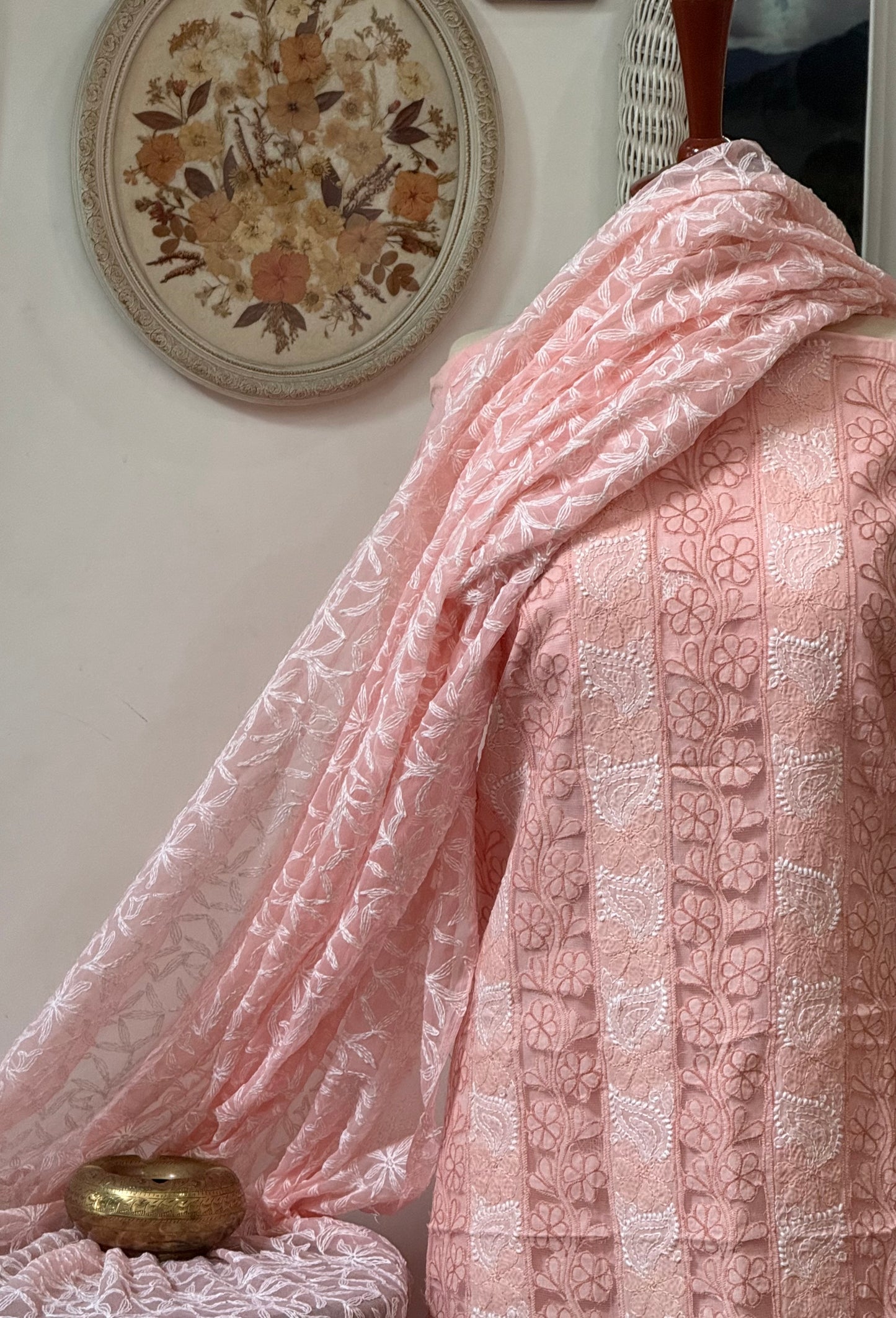 Soft cotton lawn  kurta with chiffon duppata hand work