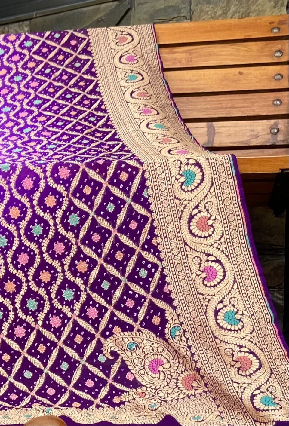 Pure Georgette neem Zari with mena kari