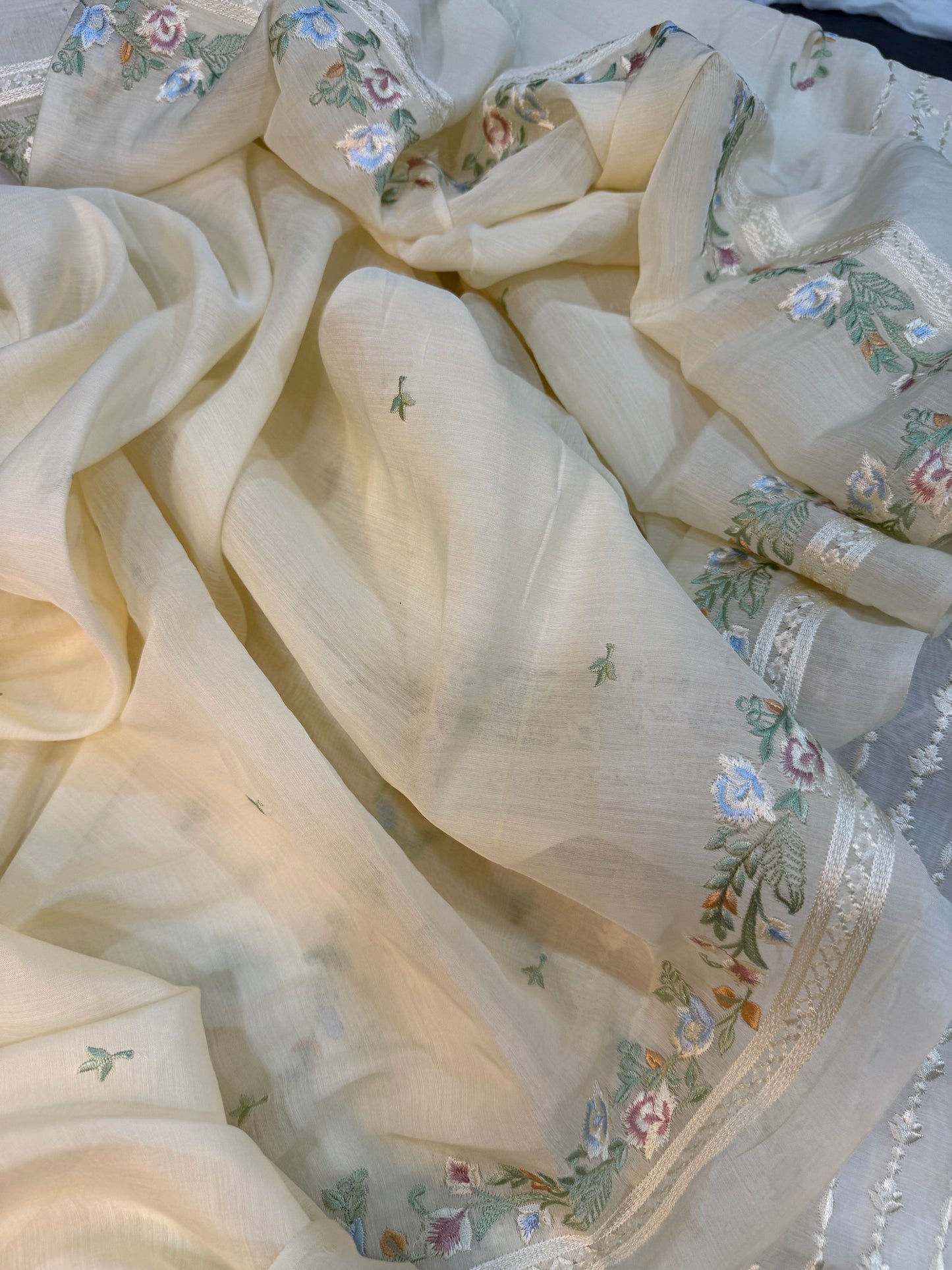 Pure silk lawn embroidered