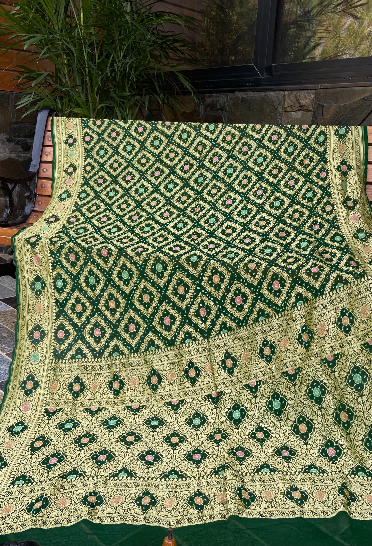 Pure Georgette neem Zari with mena kari