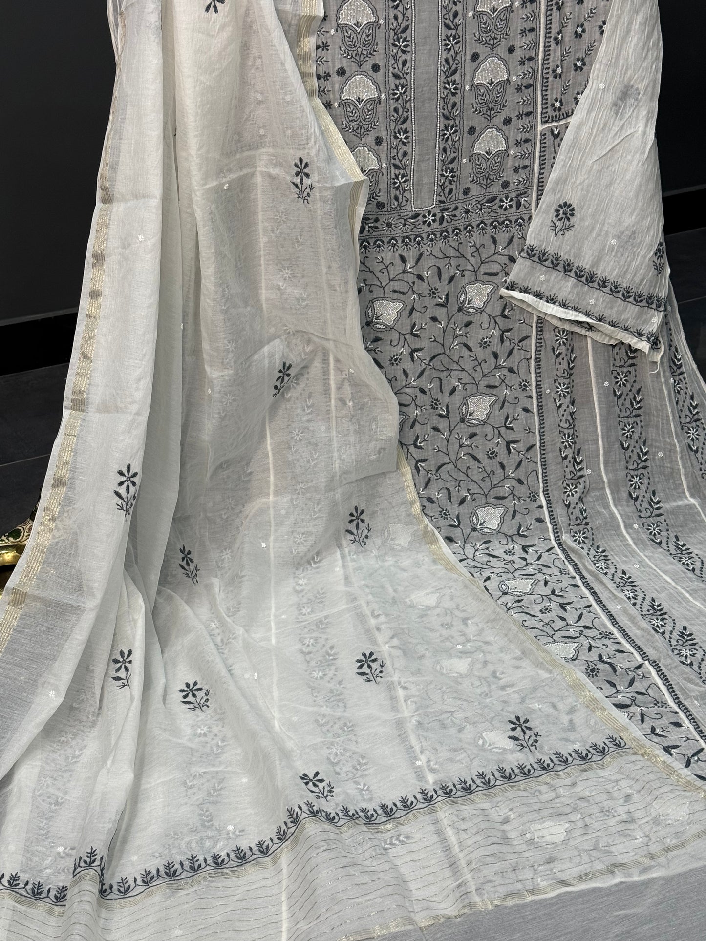 Mul chanderi kurta set black