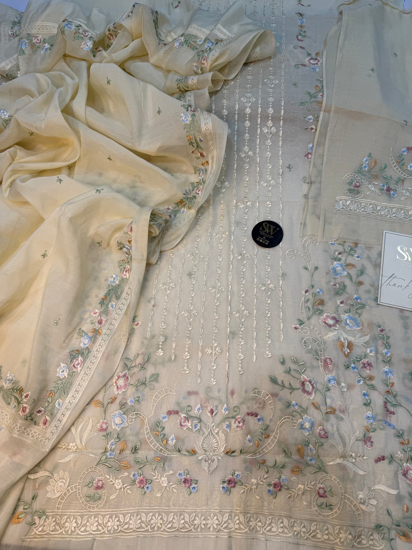 Pure silk lawn embroidered