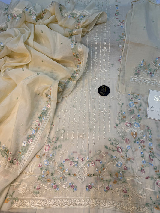Pure silk lawn embroidered