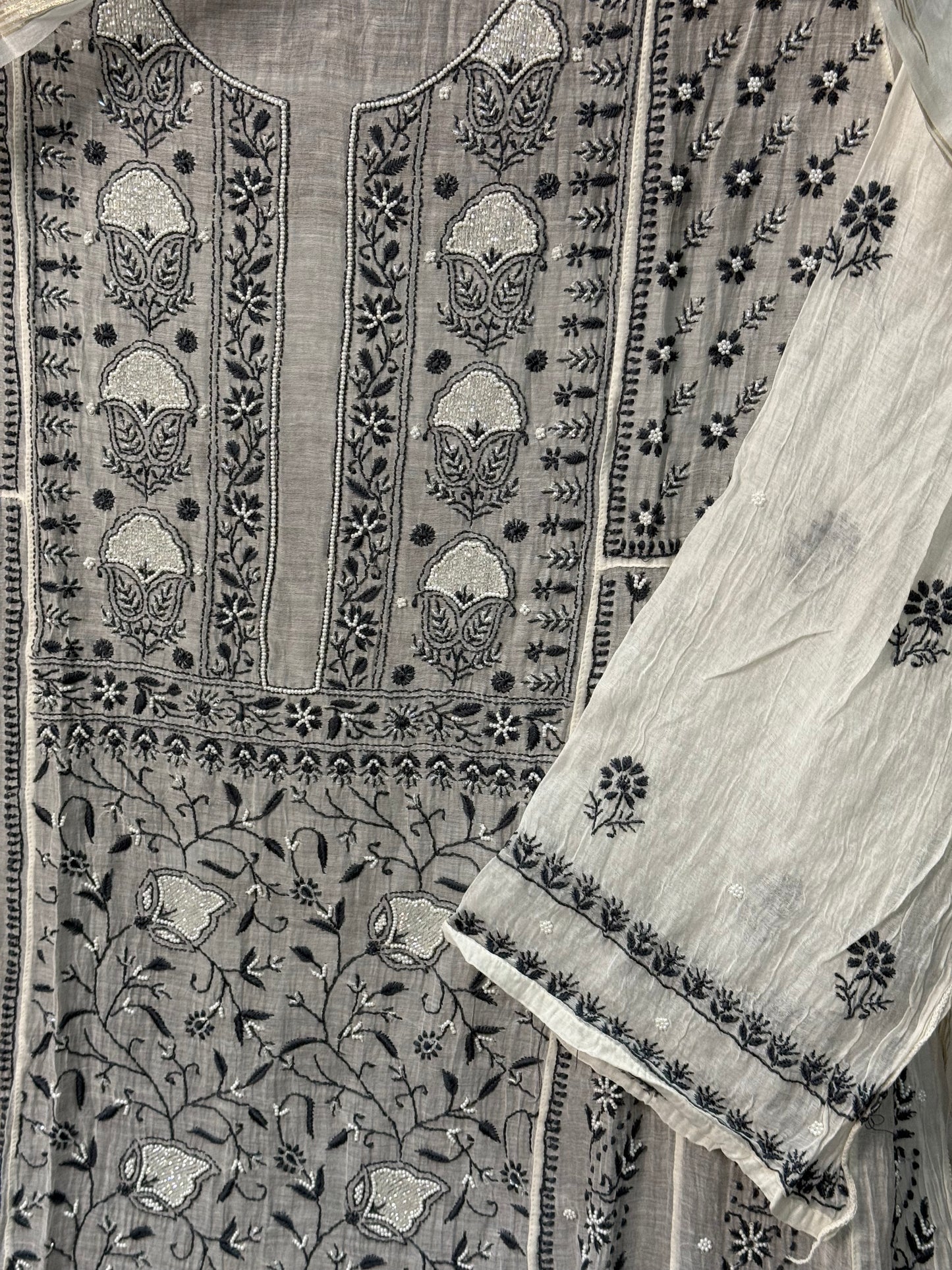 Mul chanderi kurta set black