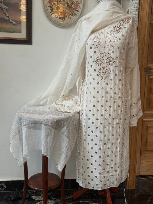 Mul chanderi kurta set mukesh work