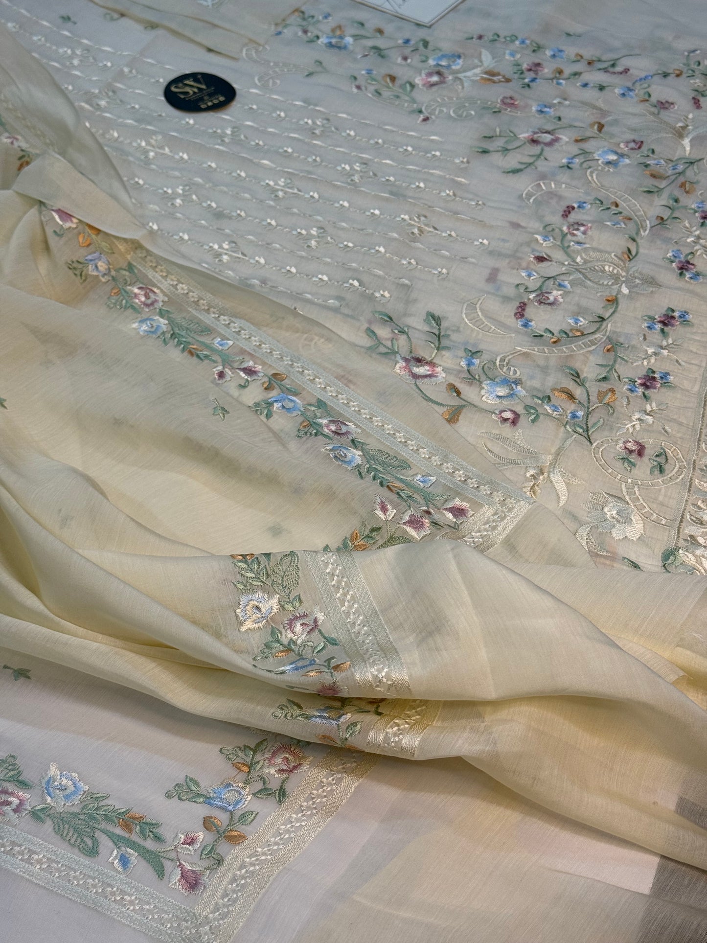Pure silk lawn embroidered