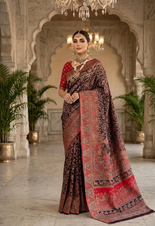 Pure kani silk saree black