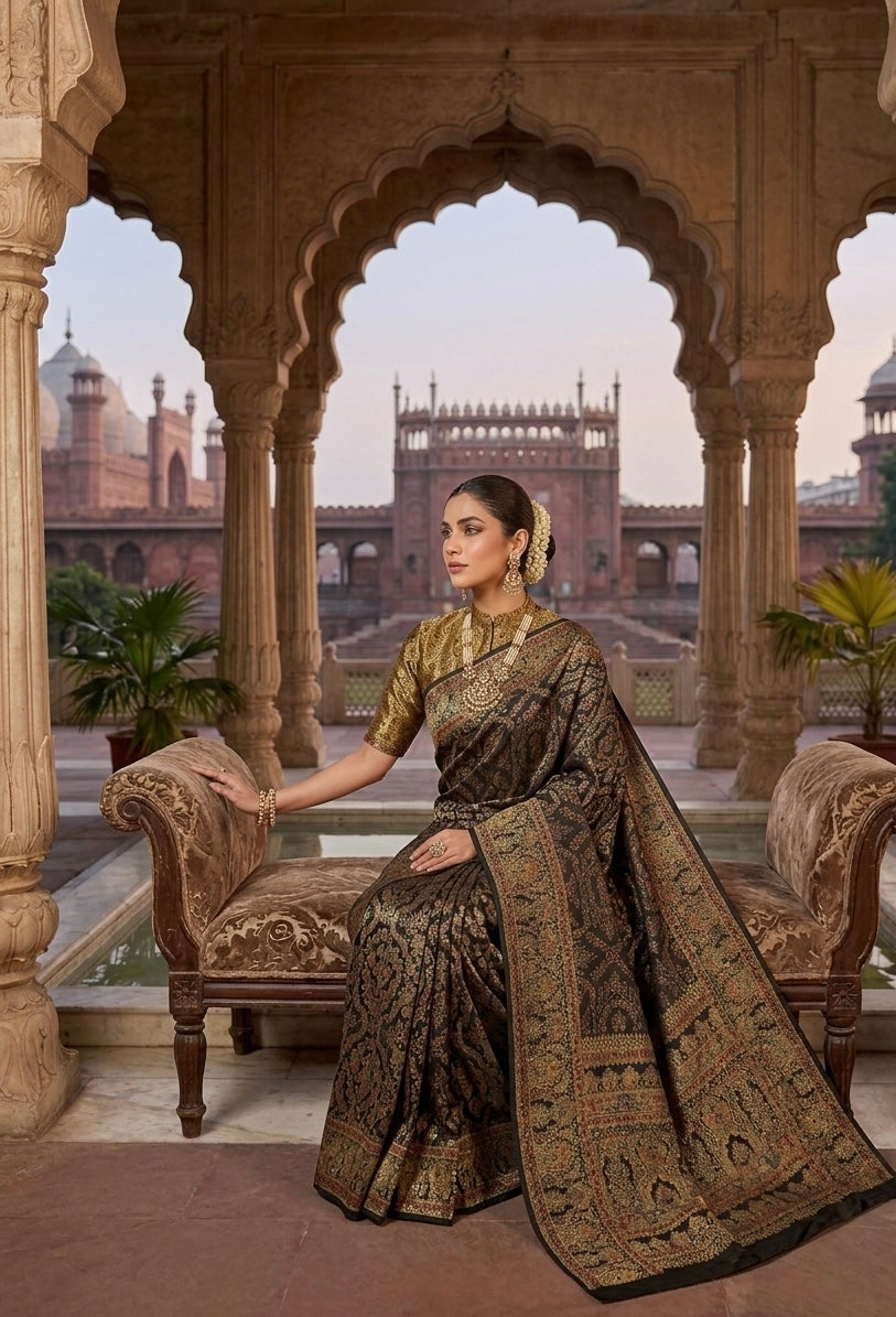 Pure kani silk saree Black