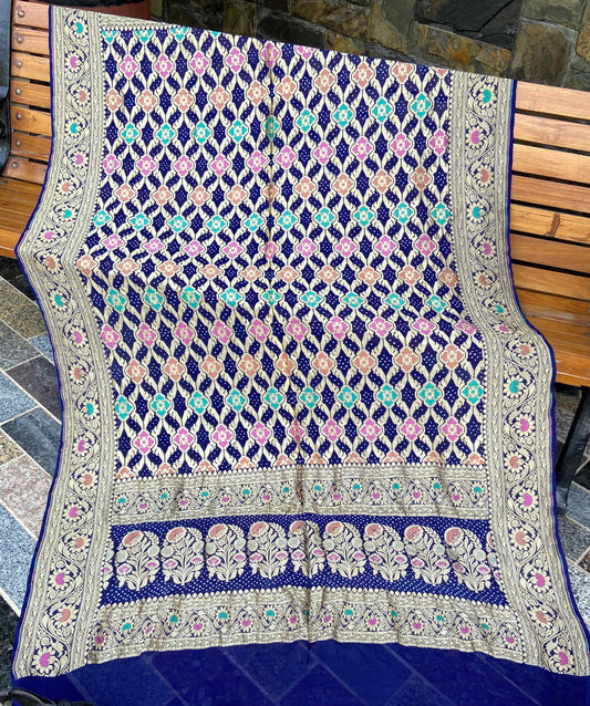 Pure Georgette neem Zari with mena kari