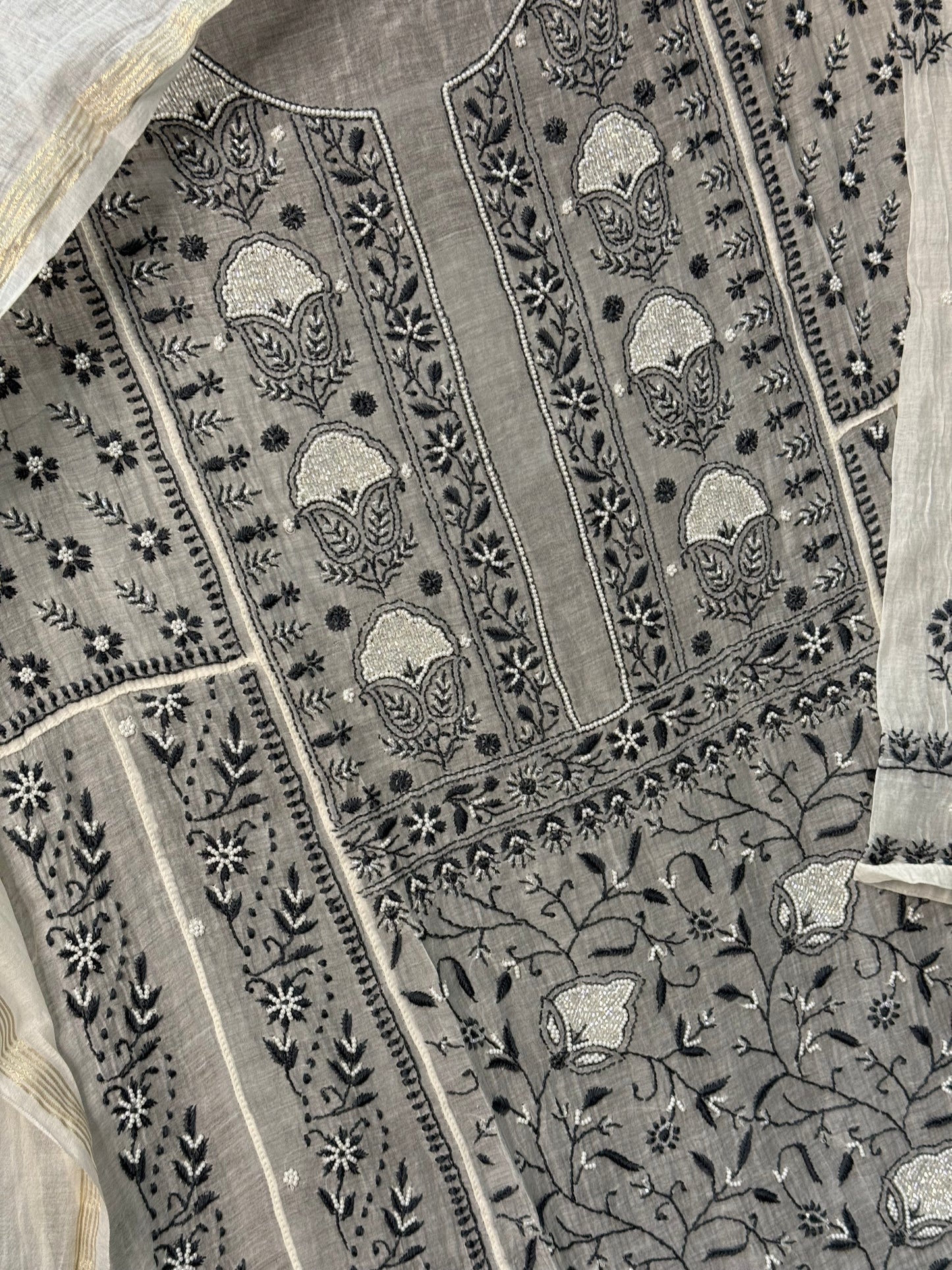 Mul chanderi kurta set black