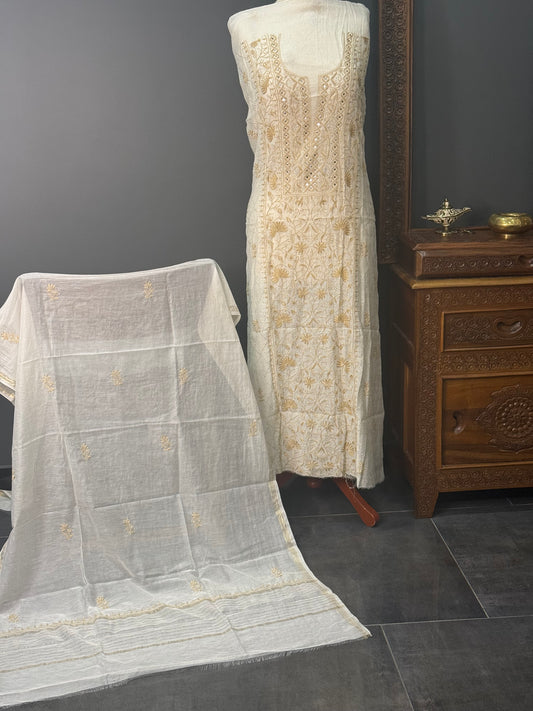 Mul chanderi kurta set mukesh brown