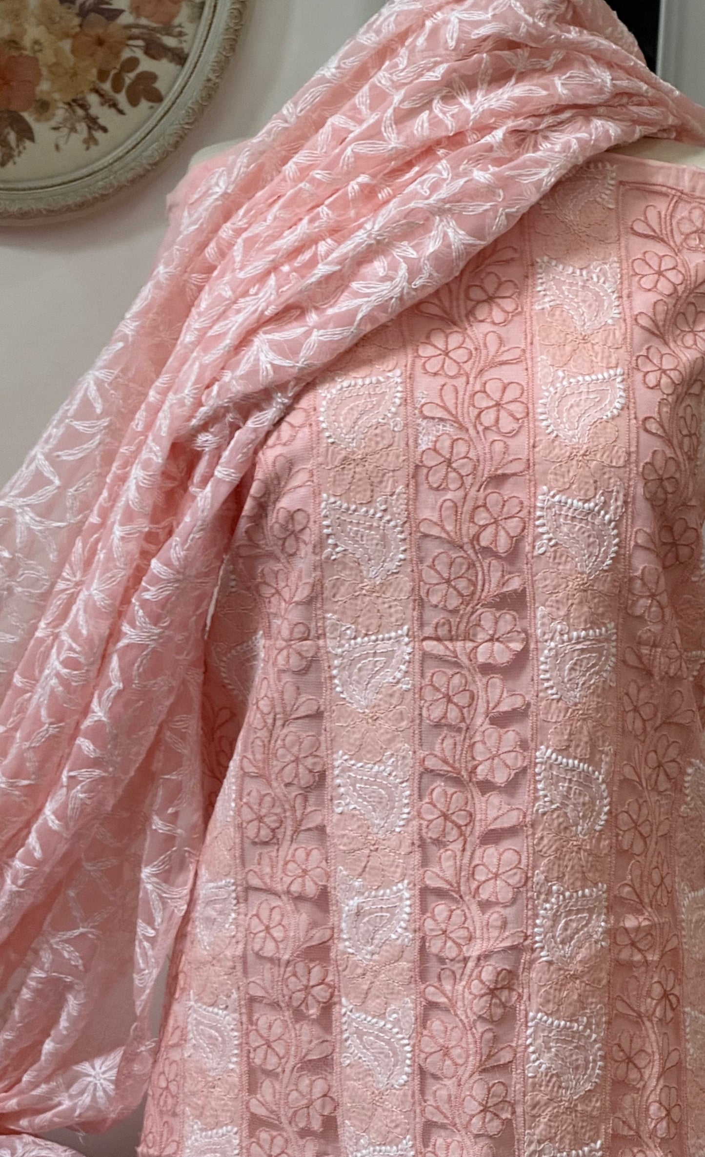 Soft cotton lawn  kurta with chiffon duppata hand work