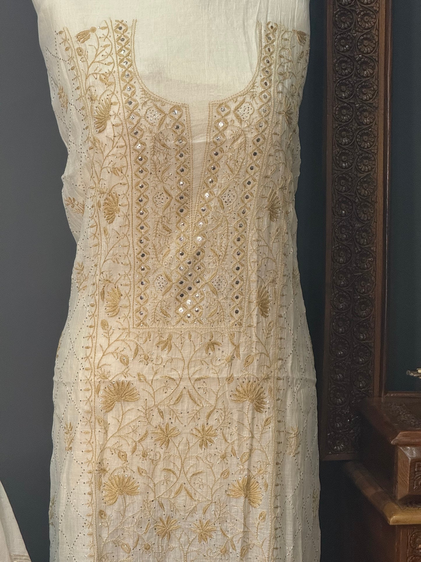 Mul chanderi kurta set mukesh brown