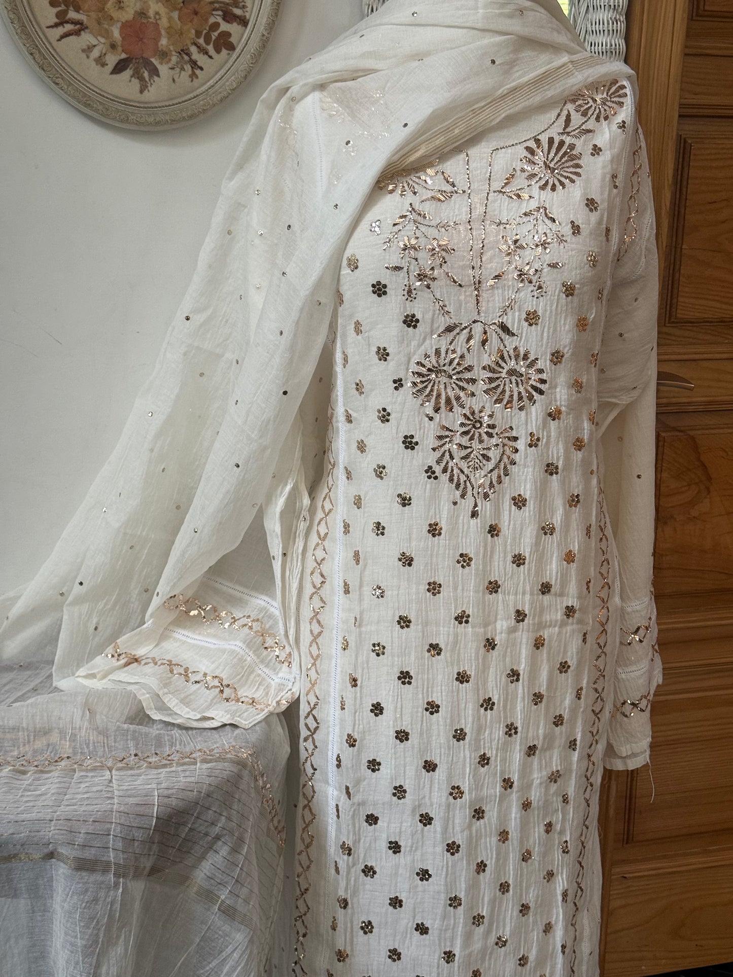 Mul chanderi kurta set mukesh work