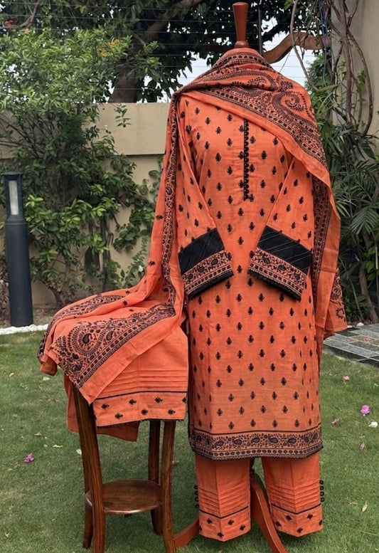 Pure silk lawn embroidered