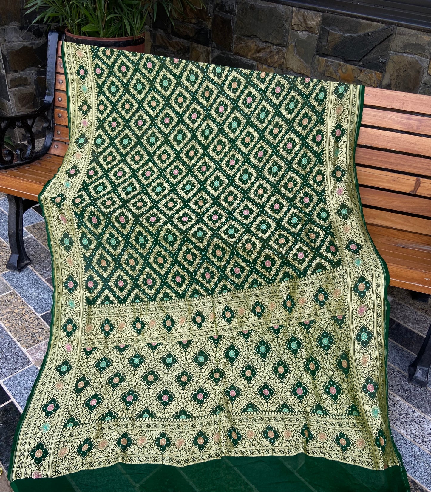 Pure Georgette neem Zari with mena kari