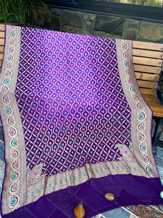 Pure Georgette neem Zari with mena kari