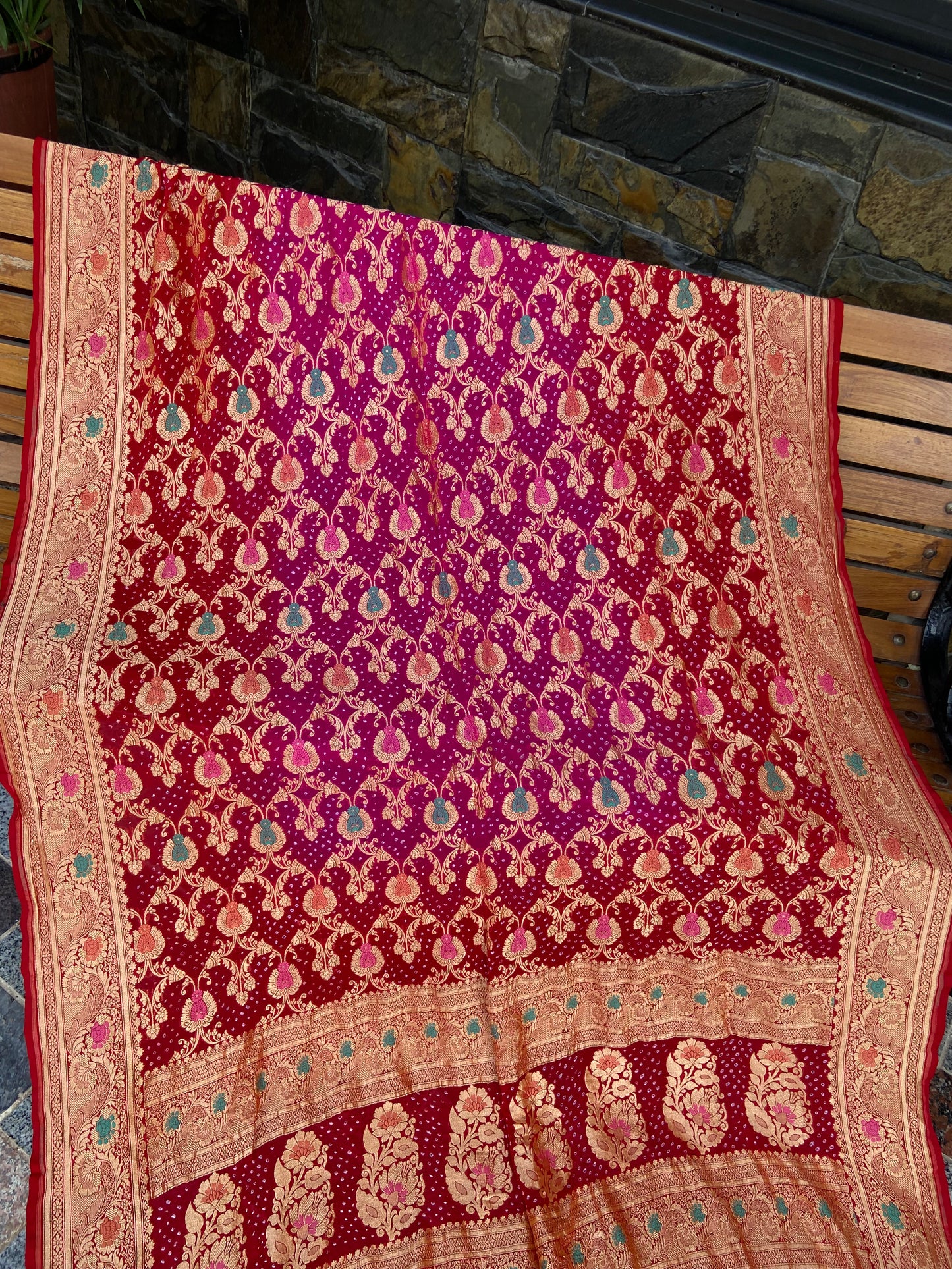 Pure Georgette neem Zari with mena kari duppata