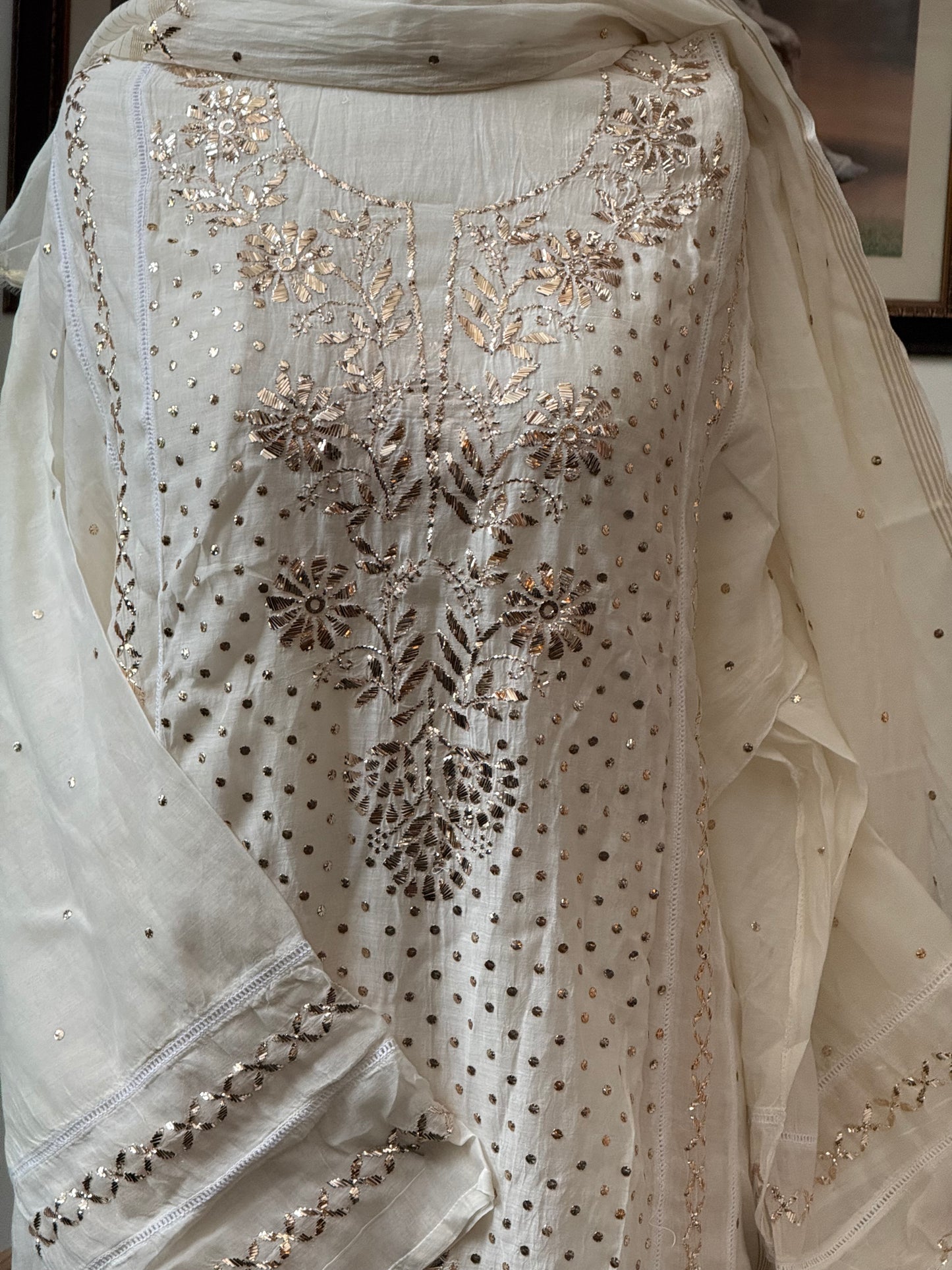 Mul chanderi kurta set mukesh work