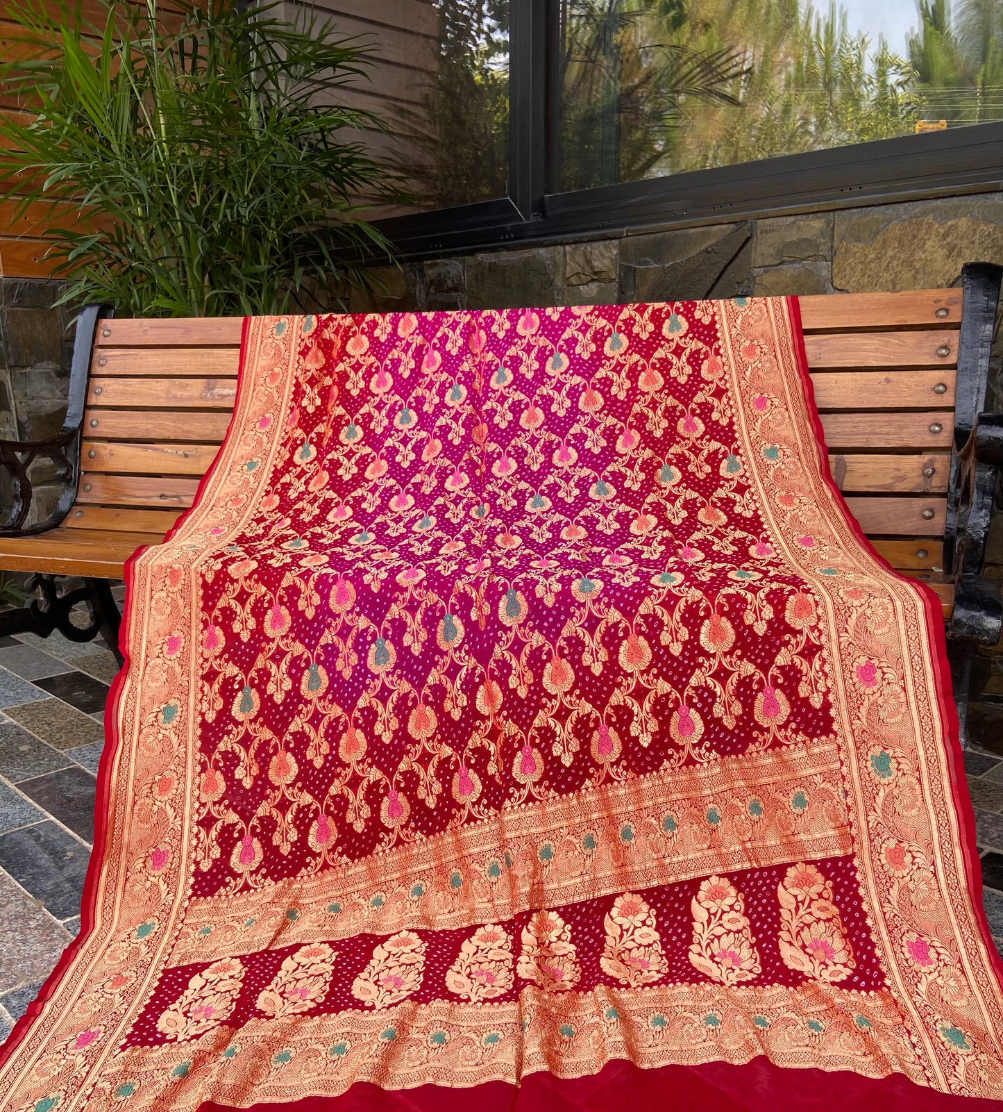 Pure Georgette neem Zari with mena kari duppata