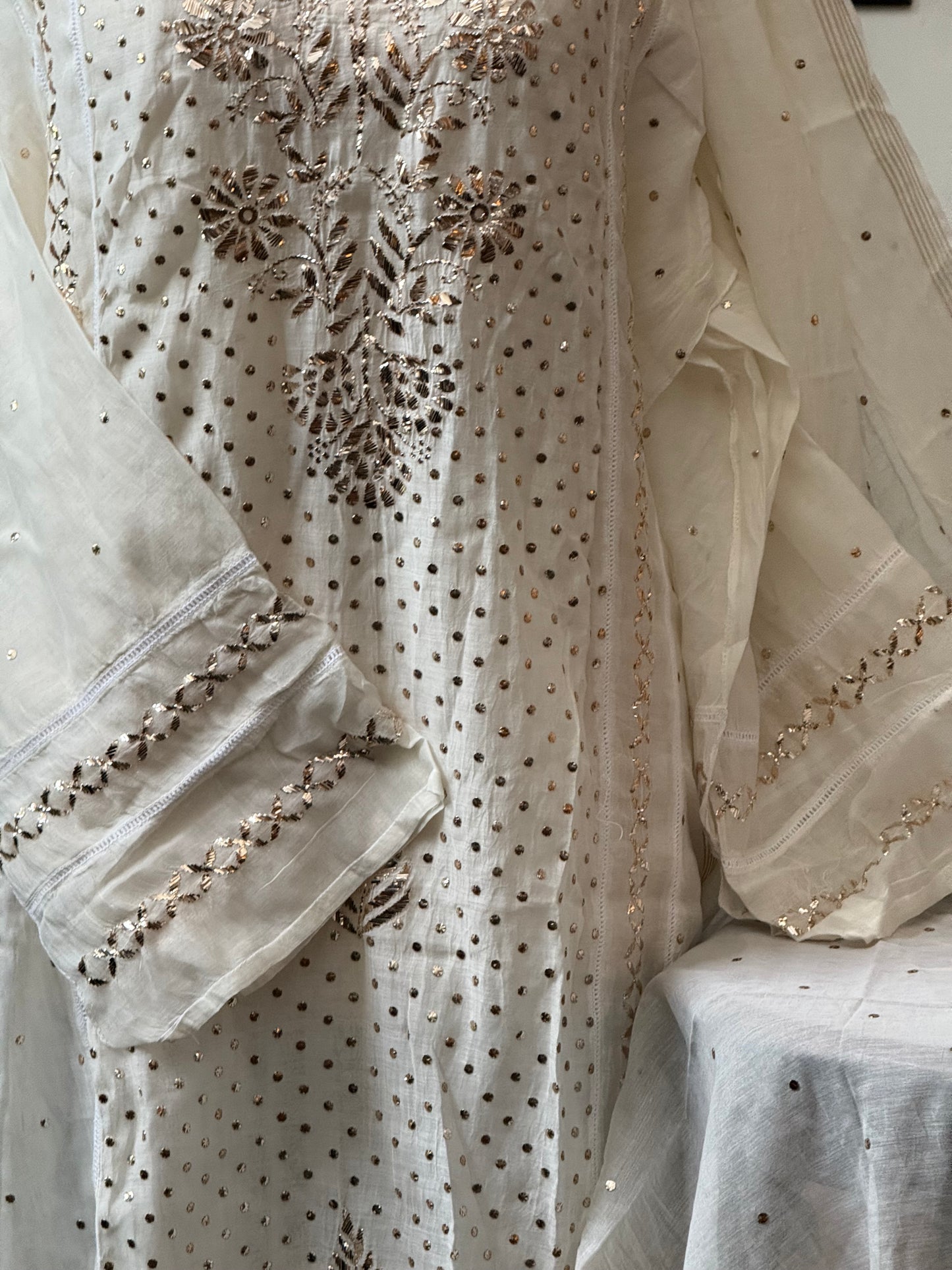 Mul chanderi kurta set mukesh work