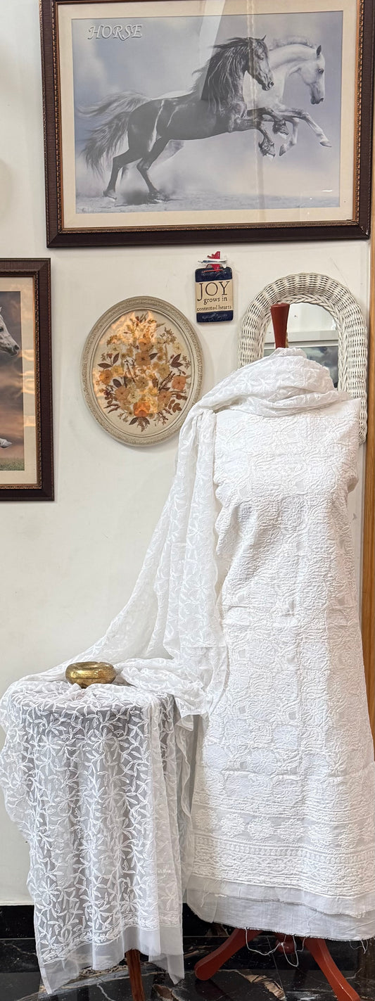 Soft cotton lawn  kurta with chiffon duppata hand work
