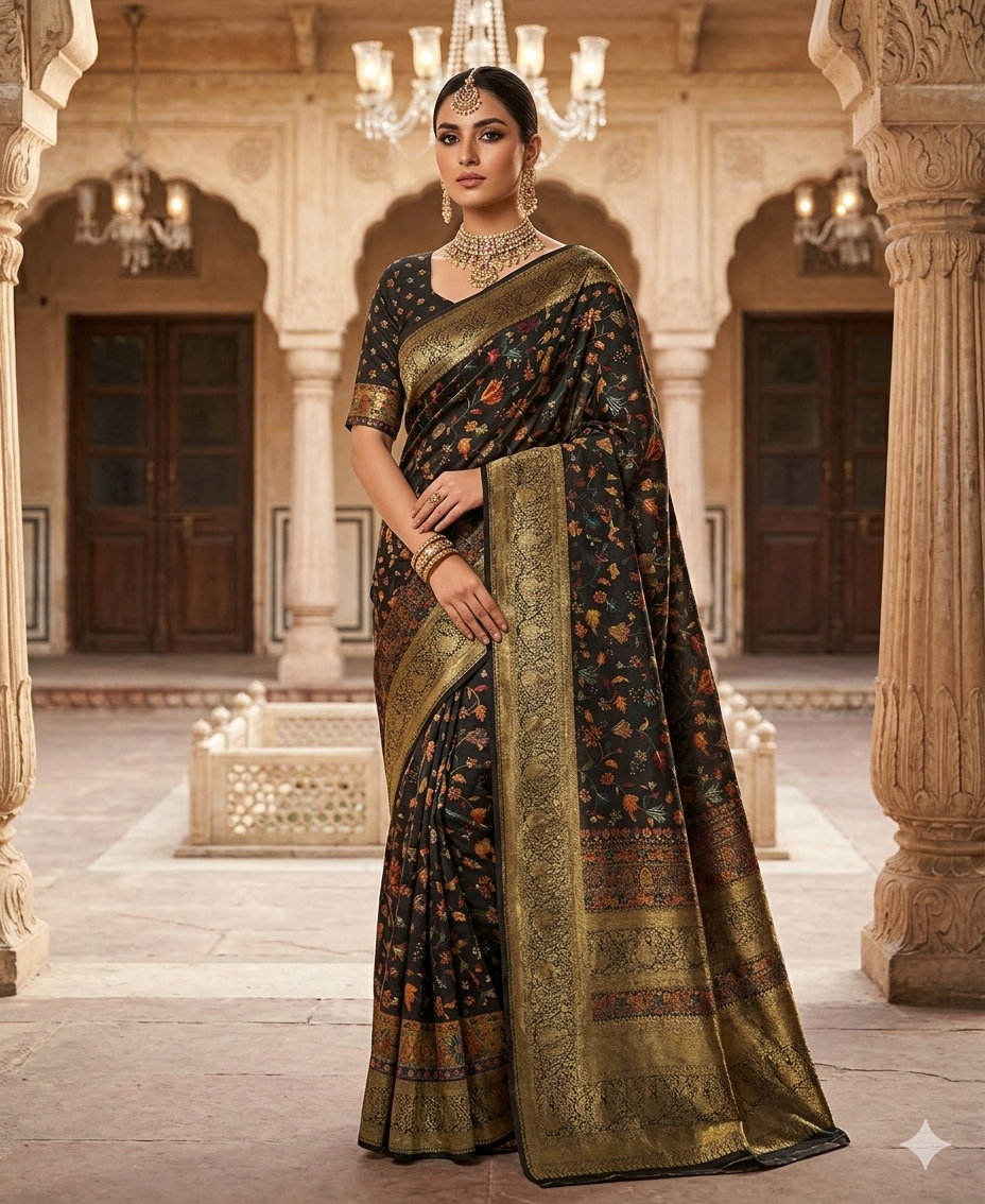 Pure kani silk saree Black